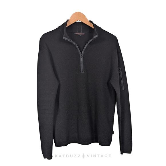 Vintage Banana Republic Merino Wool 1/4 Zip Sweater M Black Y2K Classic Pullover - Picture 1 of 9